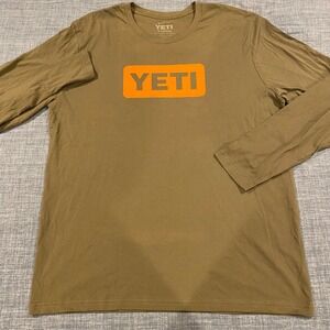 YETI Mens Long Sleeve Graphic T-Shirt Olive Green Logo Cotton Tee XL